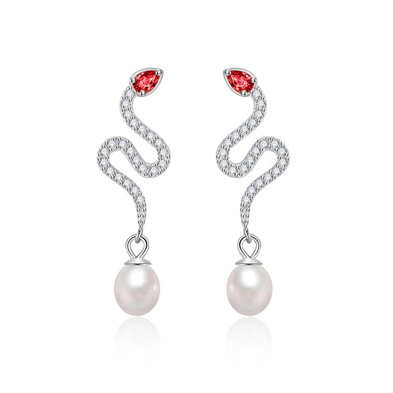 Mocoer 925 Sterling Silver Pearl Year Of The Snake Blessing Earrings - Mocoer