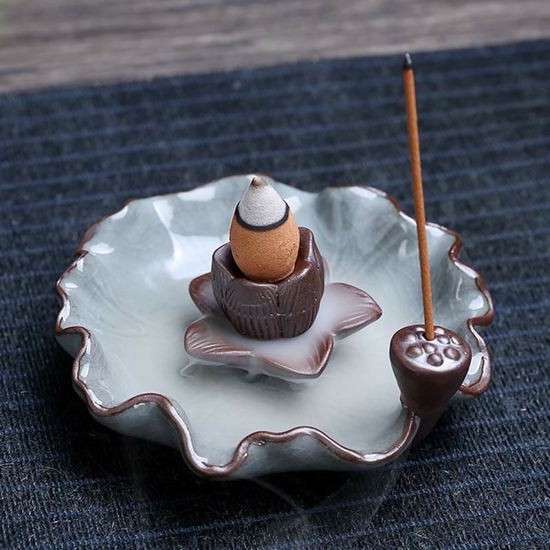 Mocoer Lotus Plum Blossom Square Ceramic Spiritual Backflow Incense Burner - Mocoer