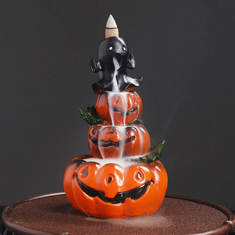 Mocoer Halloween Pumpkins Ghost Resin Backflow Smoke Fountain Incense Burner Decoration - Mocoer