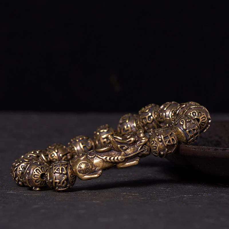 Mocoer Pi Xiu Carrying Fu Character Six True Words 'om Mani Padme Hum' Copper Brass Beads Wealth Bracelet Bangle - Mocoer
