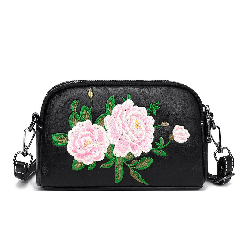 Mocoer Peony Pomegranate Flowers Su Embroidery Journey Shopping Purse Shoulder Bag Crossbody Bag - Mocoer
