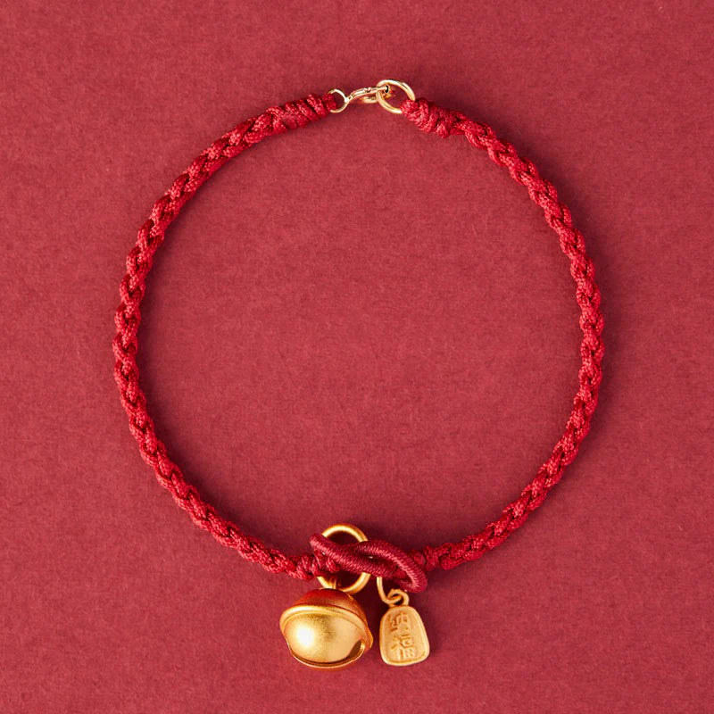 Mocoer Handmade Fu Character Charm Luck Happiness Bell Red Rope Bracelet - Mocoer