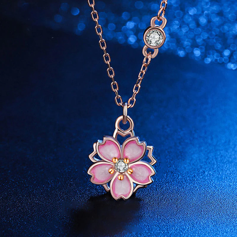 Mocoer 925 Sterling Silver Cherry Blossom Flower Rotatable Protection Necklace Pendant - Mocoer