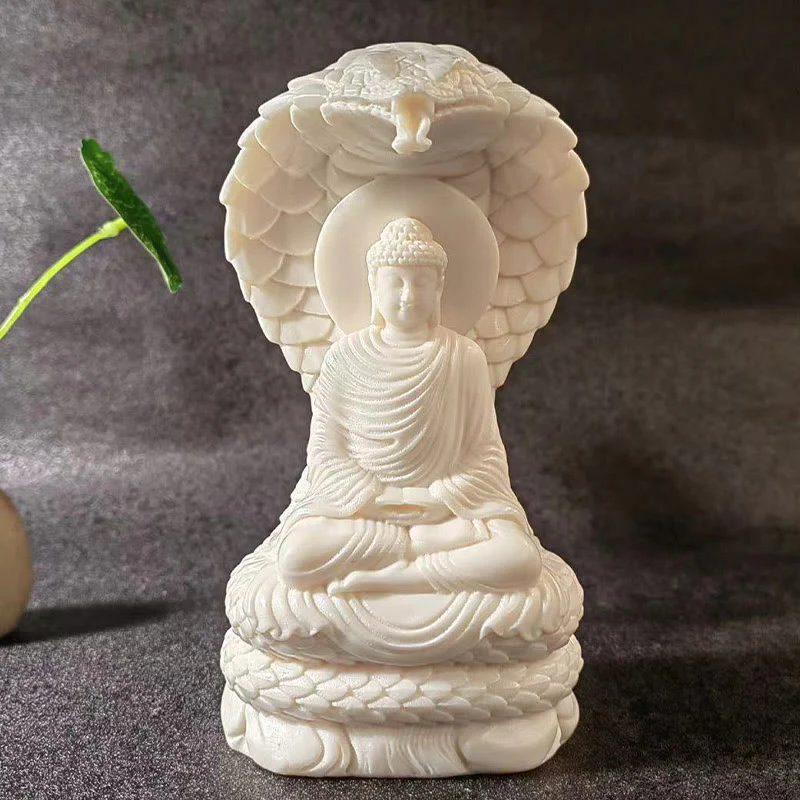 Mocoer Tathagata Shakyamuni Snake Lotus Ivory Fruit Meditation Statue Serenity Home Decoration - Mocoer