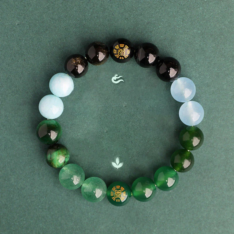 Mocoer Five Elements Various Agate Crystal Black Onyx Green Chalcedony Aquamarine Wisdom Bracelet - Mocoer