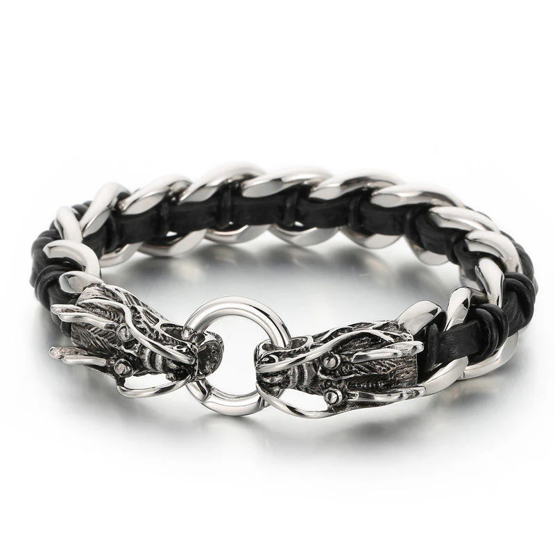 Mocoer Dragon Leather Titanium Steel Protection Luck Braided Bracelet - Mocoer