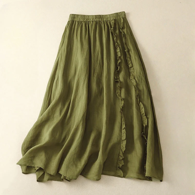 Mocoer Summer Plain Ruffle Design Women's Cotton Skirt - Mocoer
