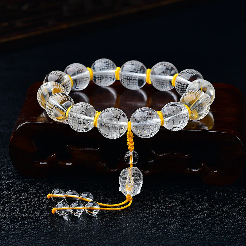 Mocoer Tibet White Crystal Half Demon Half Buddha Heart Sutra Lotus Healing Bracelet - Mocoer