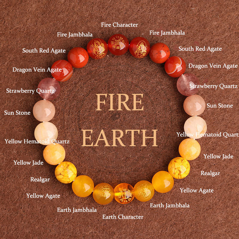 Mocoer Five Elements Various Agate Crystal South Red Agate Strawberry Quartz Sun Stone Citrine Luck Bracelet - Mocoer