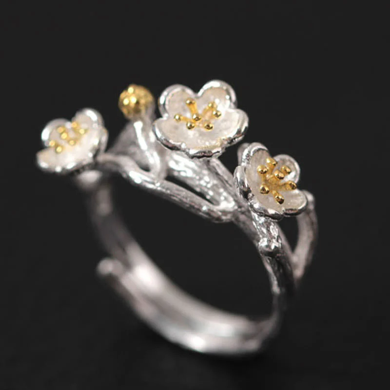 Mocoer 925 Sterling Silver Plum Bossom Calm Ring - Mocoer