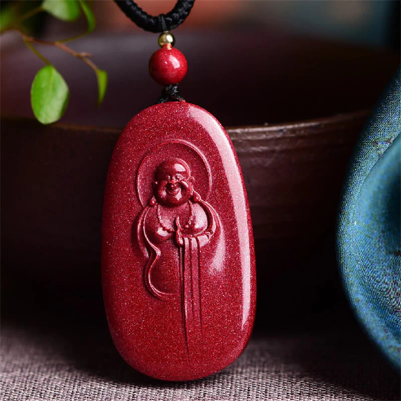 Mocoer Laughing Buddha Yin Yang Chinese Zodiac Gourd Natural Cinnabar Blessing Necklace Pendant - Mocoer