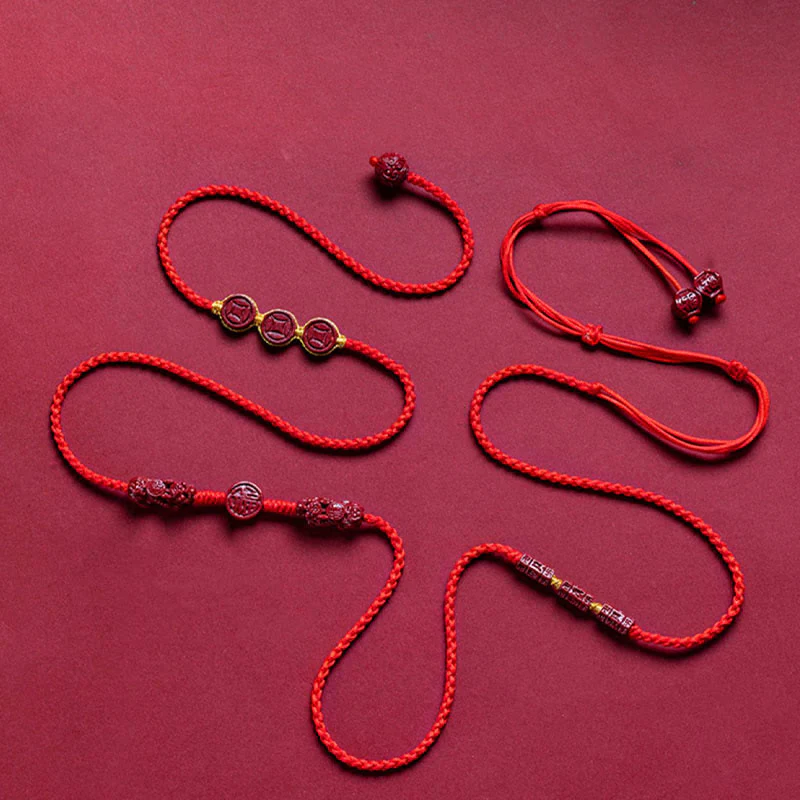 Mocoer Natural Cinnabar PiXiu Calm Blessing Red String Belly Chain - Mocoer