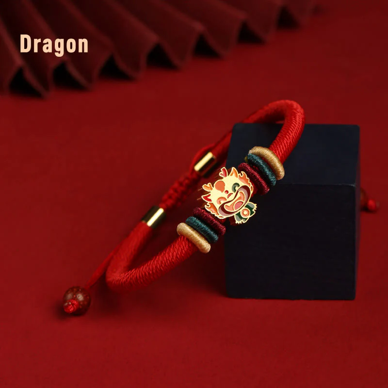 Mocoer Handmade 925 Sterling Silver Year of the Dragon Cute Chinese Zodiac Luck Braided Red Bracelet - Mocoer