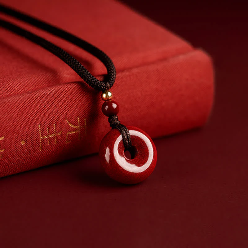 Mocoer Cinnabar Peace Buckle Calm Blessing Necklace Pendant - Mocoer