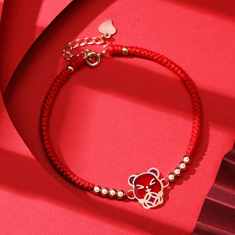 Mocoer 925 Sterling Silver Chinese Zodiac Luck Faith Discolor Red String Bracelet - Mocoer