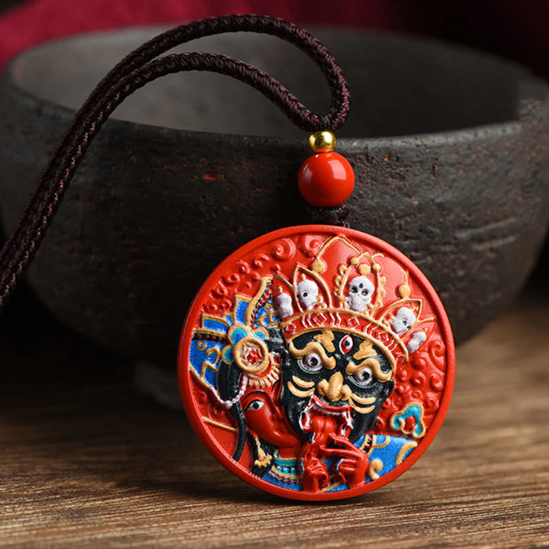 Mocoer Zakiram Goddess of Wealth Painted Cinnabar Blessing Necklace Pendant - Mocoer
