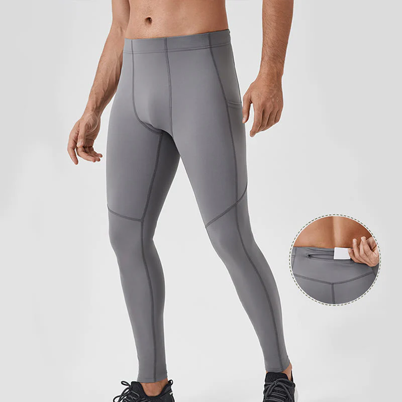 Mocoer Solid Color High Waist Elastic Breathable Sports Men's Leggings Pants With Back Zipper Pocket - Mocoer