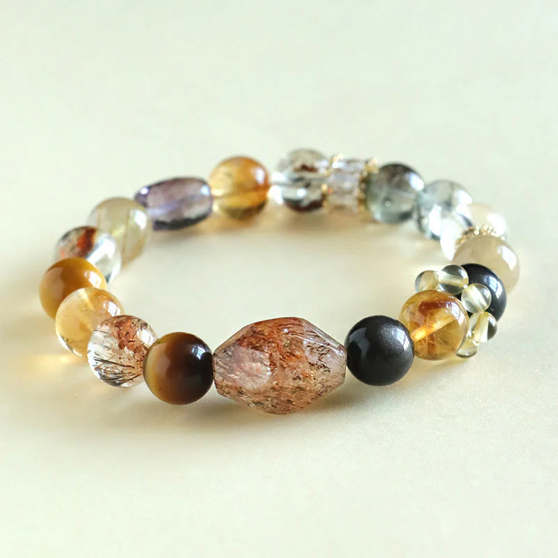 Mocoer Super Seven Crystal Topaz Obsidian Tiger Eye Positivity Bracelet - Mocoer