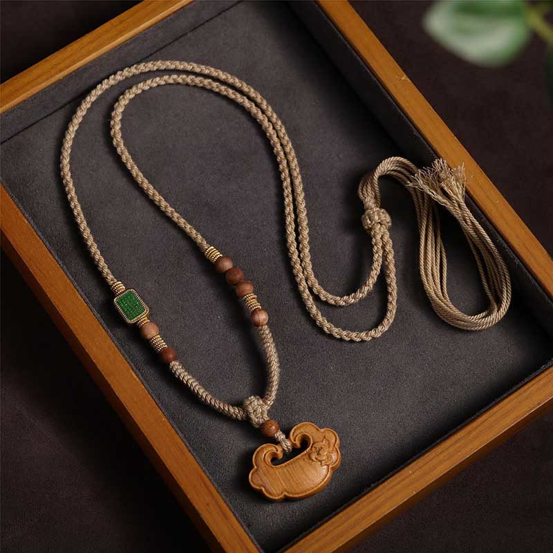Mocoer Tibetan Sandalwood Chinese Lock Charm Protection Necklace Pendant - Mocoer