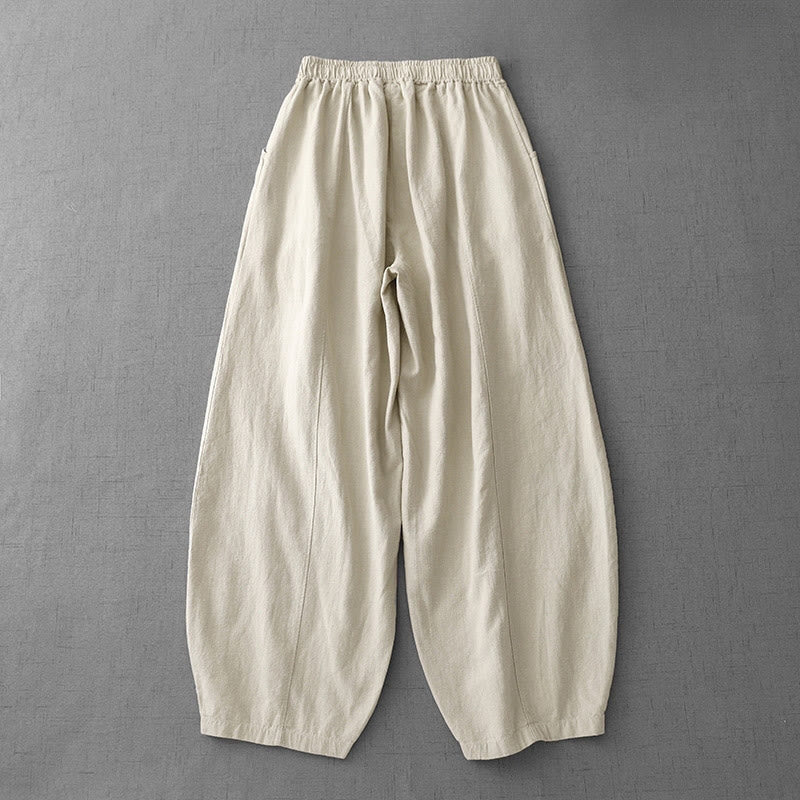 Mocoer Casual Plain 7-8 Length Women's Cotton Linen Harem Pants With Pockets - Mocoer