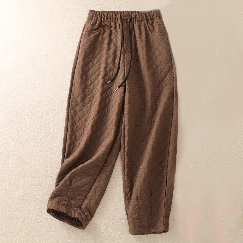 Mocoer Fall Winter Simple Plaid Cotton Drawstring Harem Pants With Pockets - Mocoer