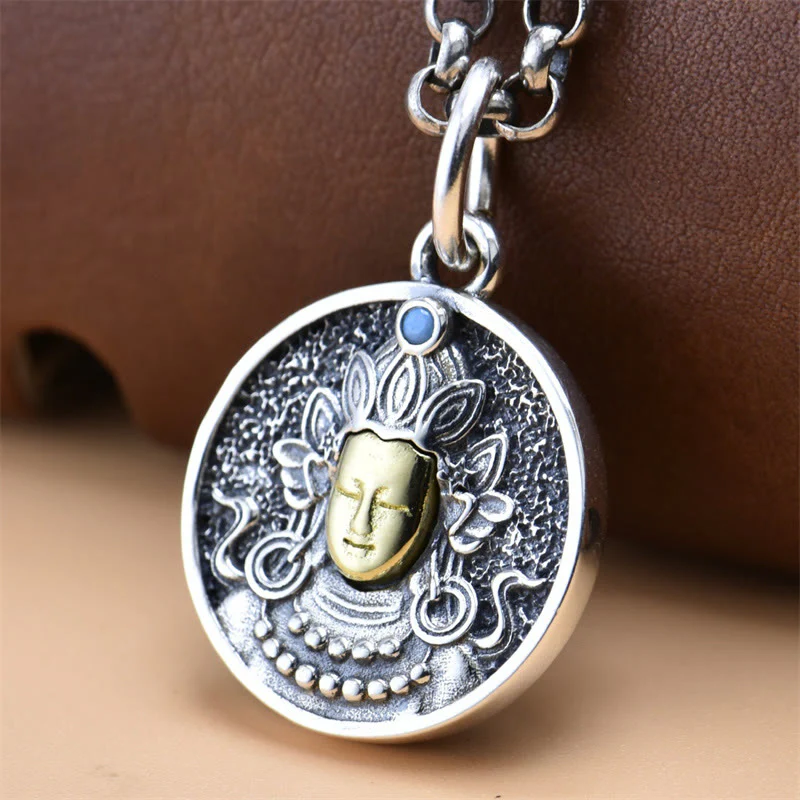 Mocoer 925 Sterling Silver Green Tara Double Dorje Vajra Protection Necklace Pendant - Mocoer