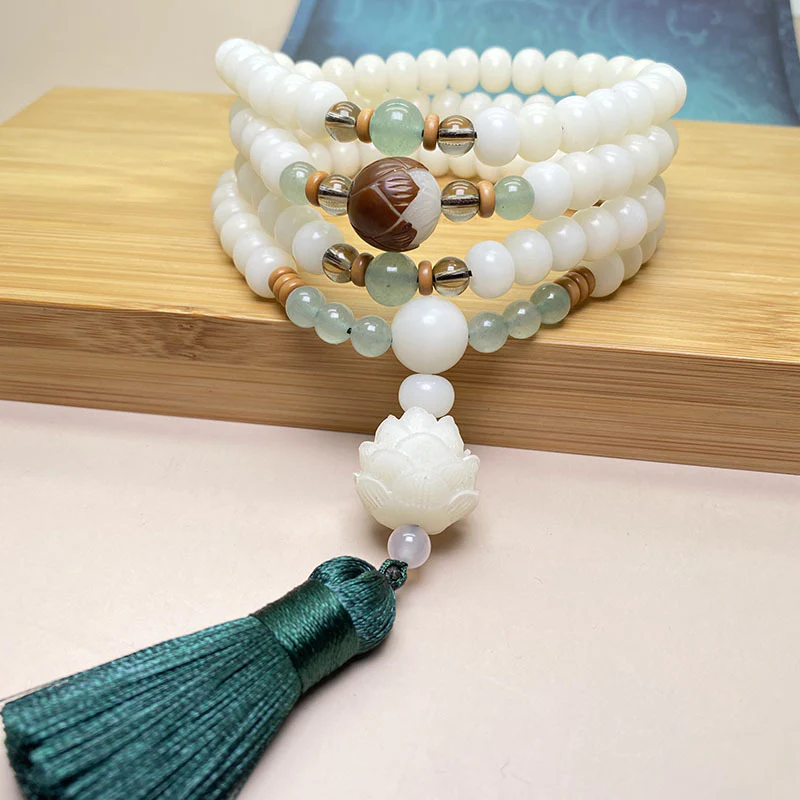 Mocoer White Bodhi Seed Mala 108 Beads Protection Bracelet - Mocoer