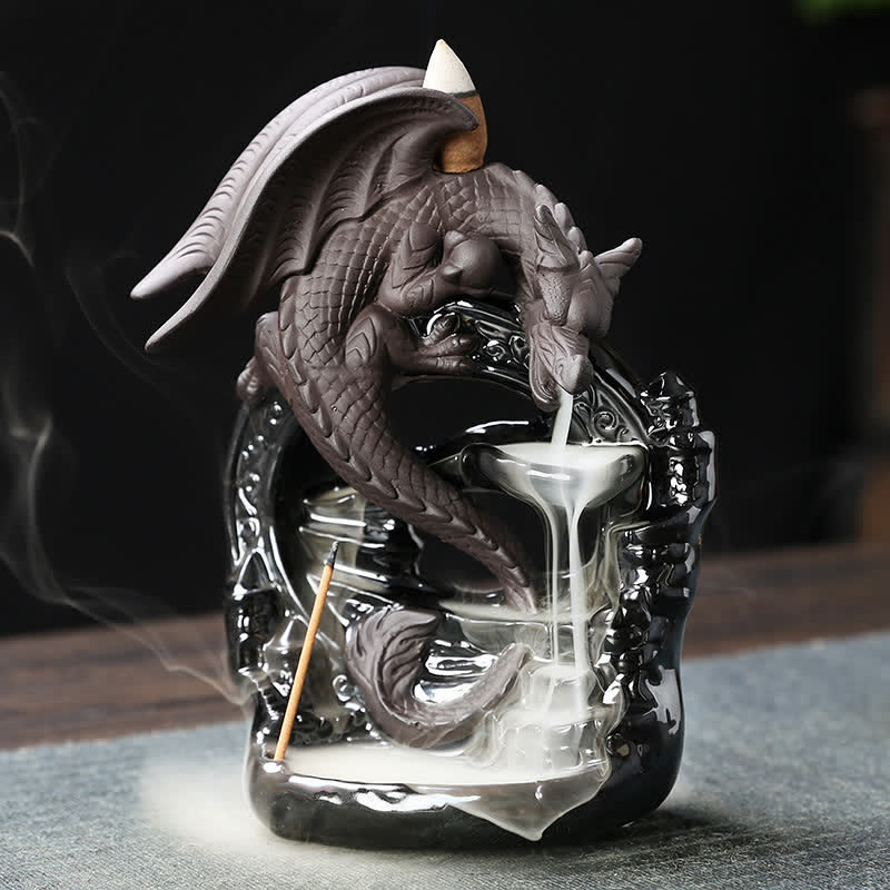 Mocoer Nordic Pterosaur Dragon Ceramic Backflow Smoke Fountain Protection Healing Incense Burner Decoration - Mocoer