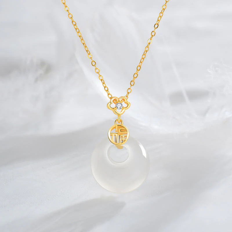 Mocoer 925 Sterling Silver White Agate Fu Character Happiness Luck Necklace Pendant - Mocoer