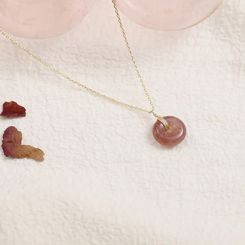 Mocoer 925 Sterling Silver Strawberry Quartz Healing Positive Necklace - Mocoer