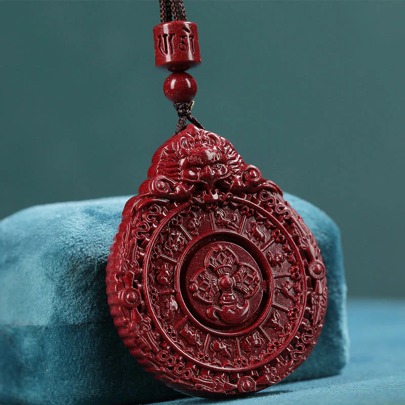 Mocoer Chinese Zodiac Natural Cinnabar Bagua Amulet Keep Away Evil Spirits Necklace Pendant - Mocoer