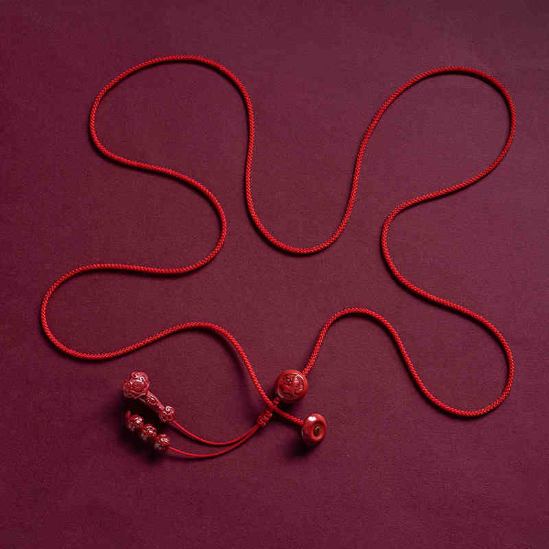 Mocoer Natural Cinnabar Chinese Zodiac Ruyi Handle Fu Character Lotus Blessing Red String Belly Chain - Mocoer
