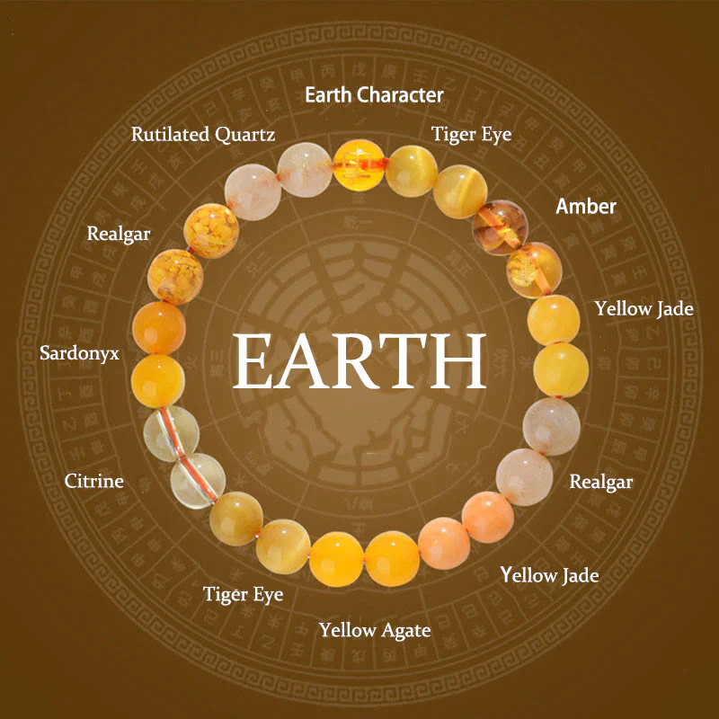 Mocoer Five Elements Various Agate Crystal Rutilated Quartz Tiger Eye Yellow Agate Citrine Luck Bracelet - Mocoer