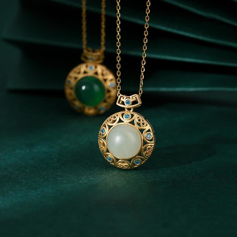 Mocoer 925 Sterling Silver Green Chalcedony Hetian White Jade Strength Necklace Pendant - Mocoer