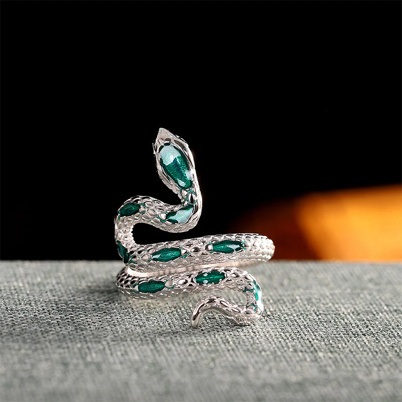 Mocoer 925 Sterling Silver Year Of The Snake Adjustable Blessing Ring - Mocoer