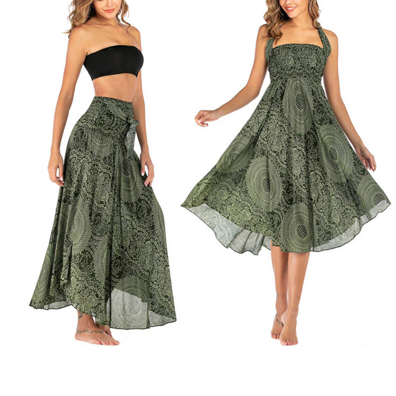 Mocoer Two Style Wear Boho Compass Rose Flower Skirt Dress - Mocoer