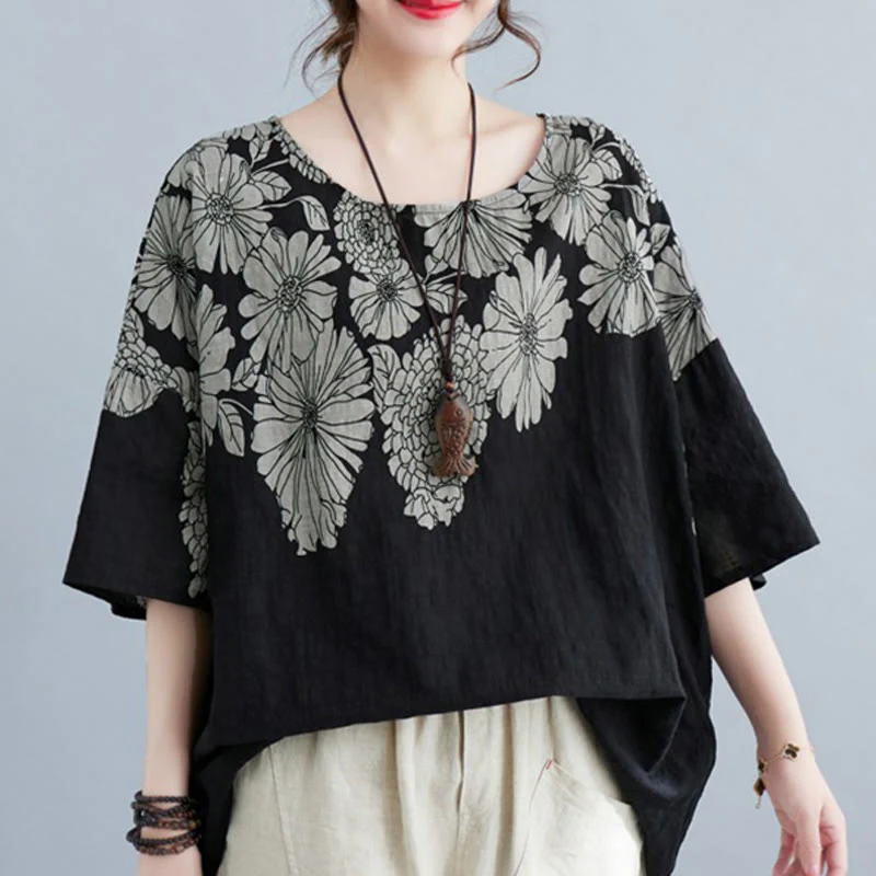 Mocoer Sunflowers Print Crew Neck Half Sleeve T-shirt Tee - Mocoer