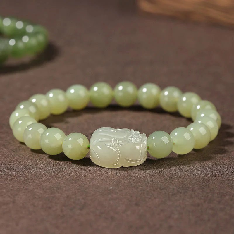 Mocoer Natural Hetian Jade PiXiu Carved Luck Bracelet - Mocoer