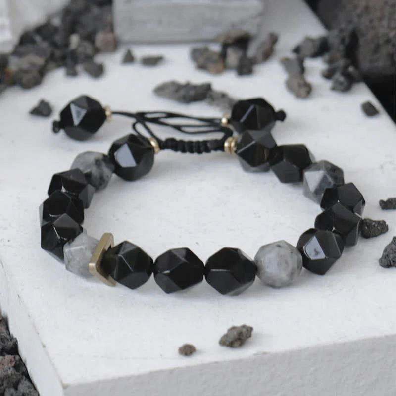 Mocoer Black Obsidian Black Glitter Stone Purification Bracelet - Mocoer