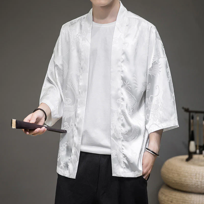 Mocoer Chinese Dragon Open Front Jacket Men's Kimono - Mocoer