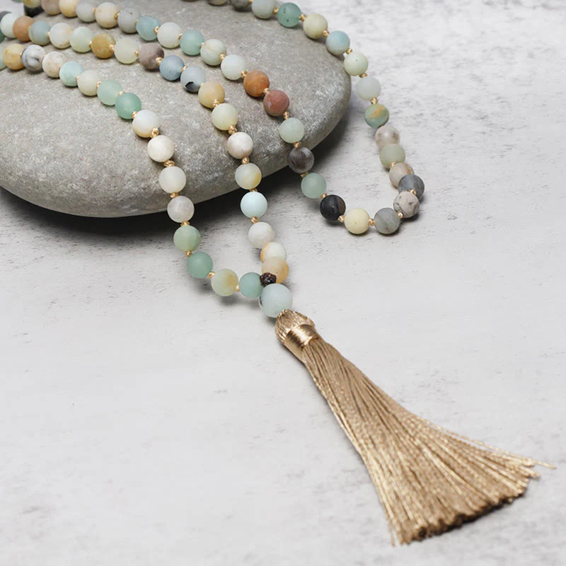 Mocoer 108 Amazonite Beads Tassel Mala Bracelet - Mocoer
