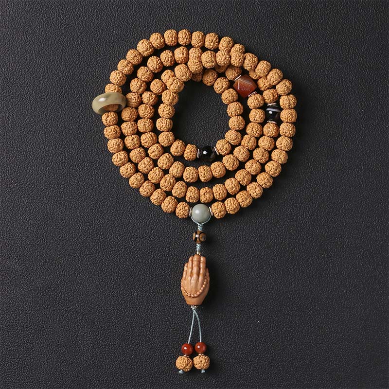 Mocoer Bodhi Seed Three-eyed Dzi Bead Buddha Hand Charm Wealth Bracelet - Mocoer