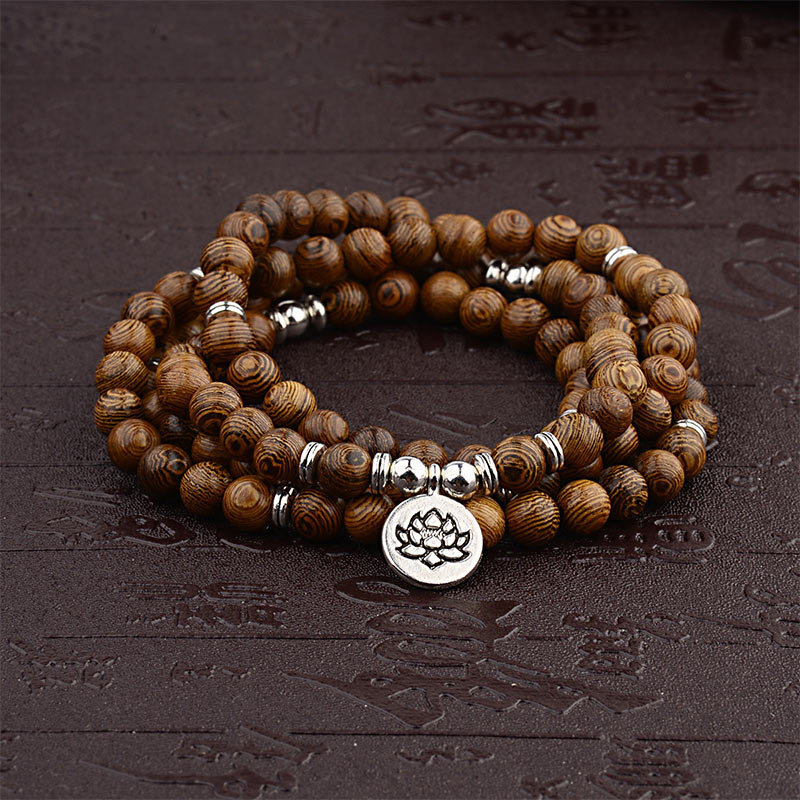 Mocoer Tibetan Lightning Strike Wood Bracelet Lotus Buddha Mala - Mocoer