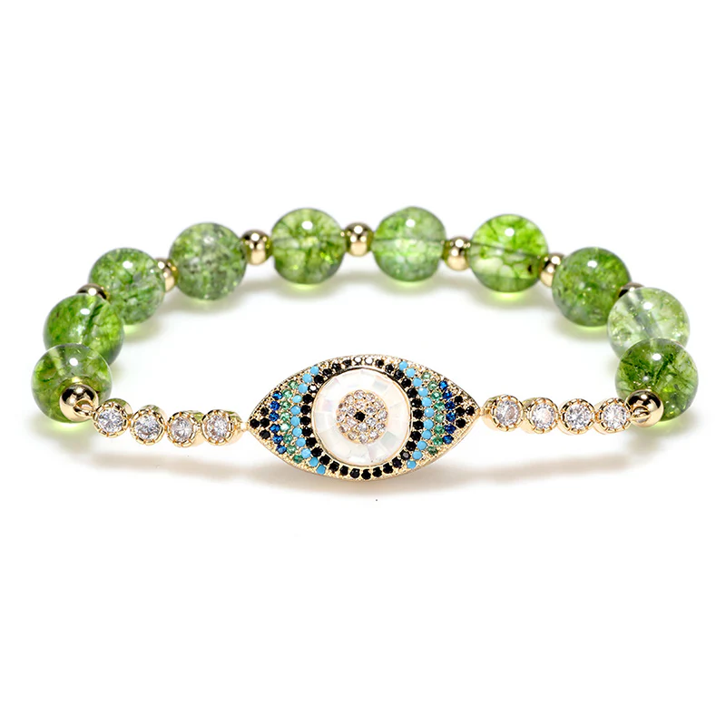 Mocoer Natural Peridot Evil Eye Abundance Bracelet - Mocoer