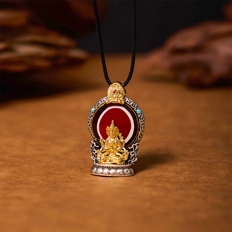 Mocoer Tibetan Avalokitesvara Dzi Bead Pattern Copper Purity Healing Necklace Pendant - Mocoer