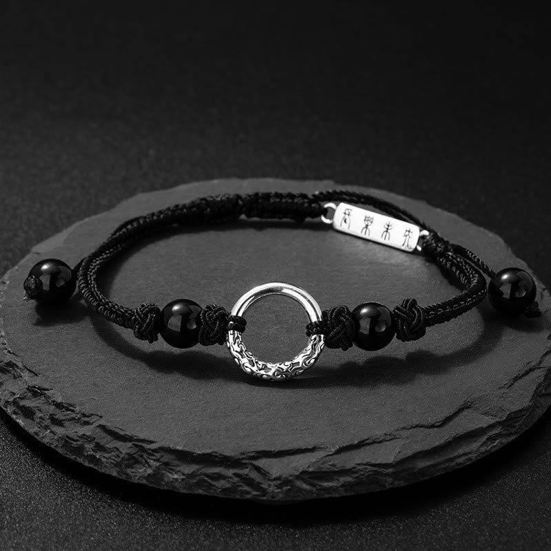 Mocoer 925 Sterling Silver Black Onyx Peace Buckle Protection Bracelet - Mocoer