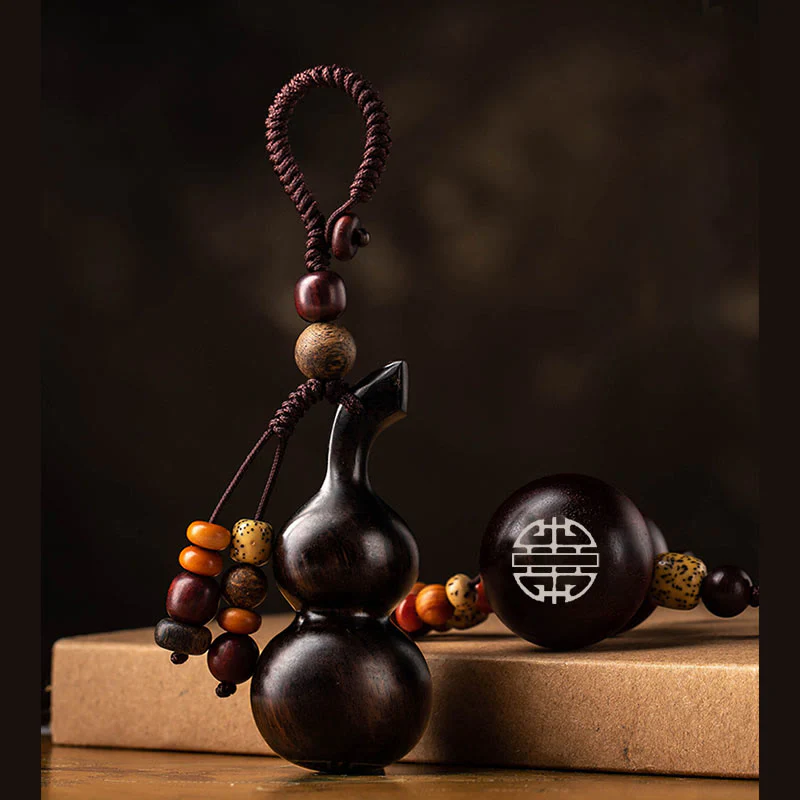 Mocoer Tibetan Ebony Small Leaf Red Sandalwood Gourd Luck Protection Key Chain - Mocoer