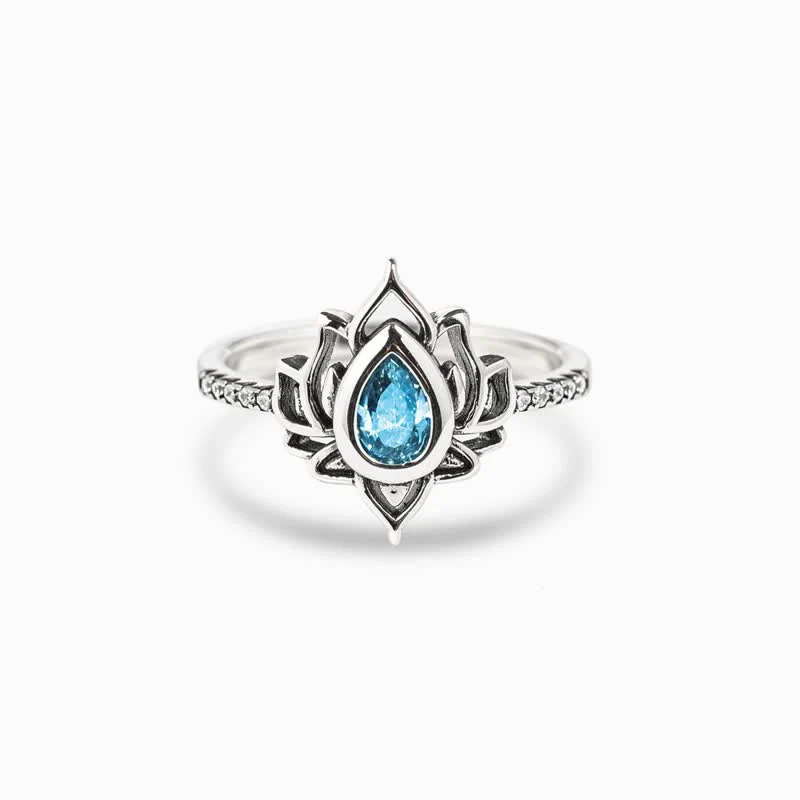 Mocoer Sterling Silver Lotus Zircon Blessing Protection Ring - Mocoer