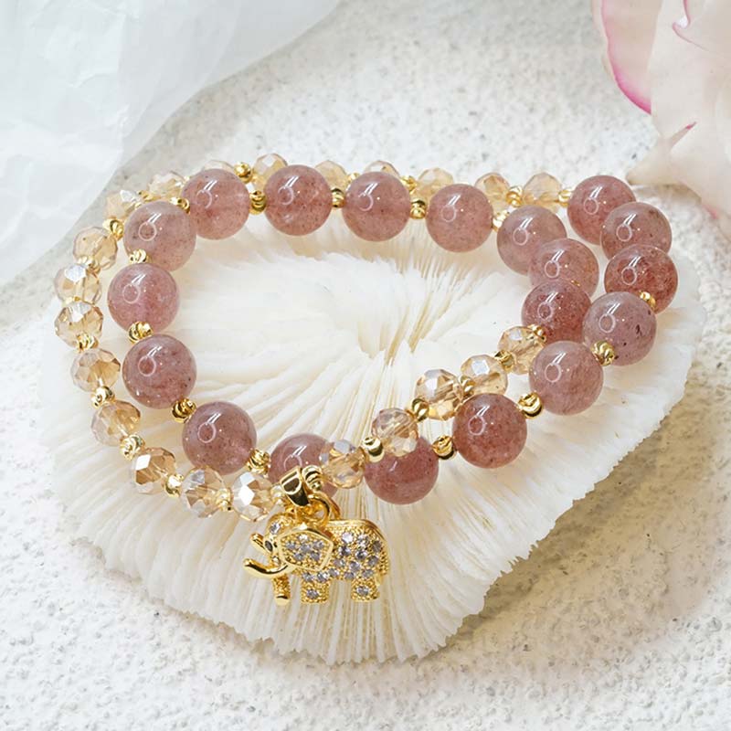 Mocoer Rose Quartz Elephant Healing Energy Charm Bracelet - Mocoer