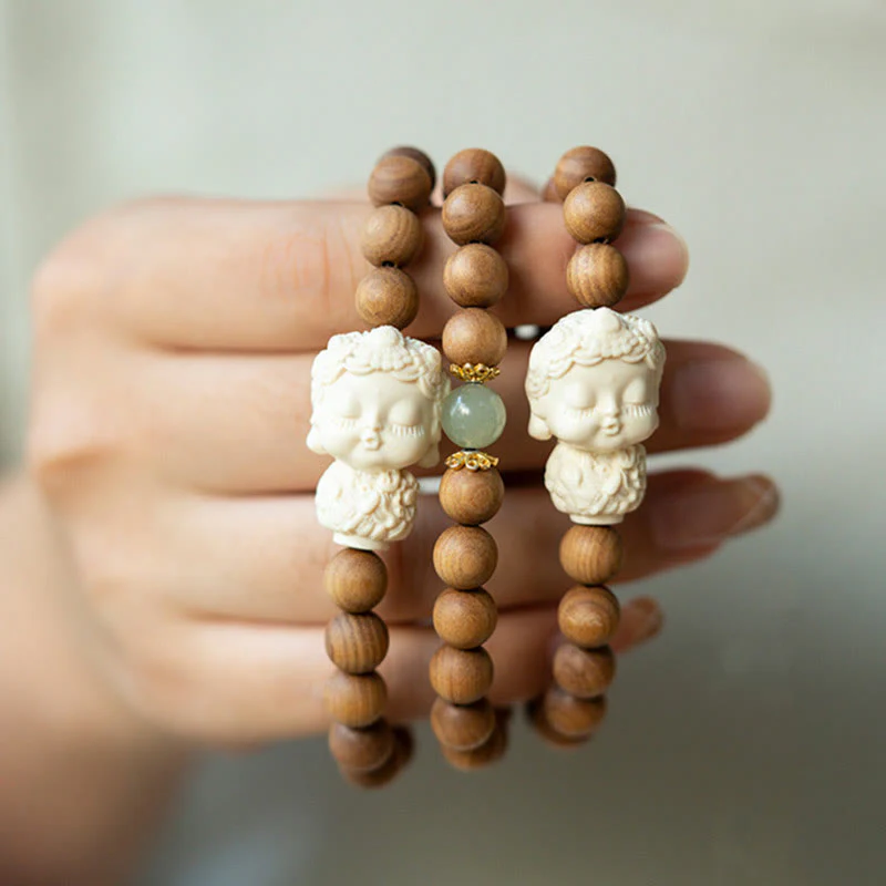 Mocoer Sandalwood Hetian Jade Ivory Fruit Green Tara Protection Bracelet - Mocoer